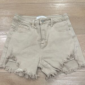 Frayed Hem Beige Jean Shorts